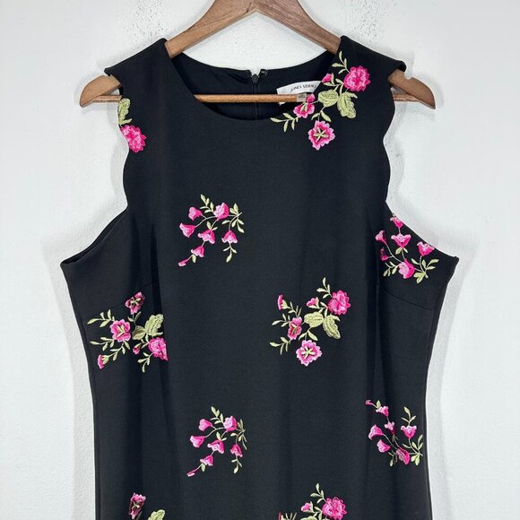 Jones Studio Size 16 Black Boatneck Dress Pink Embroidered Floral Scalloped Hem - Picture 11 of 11